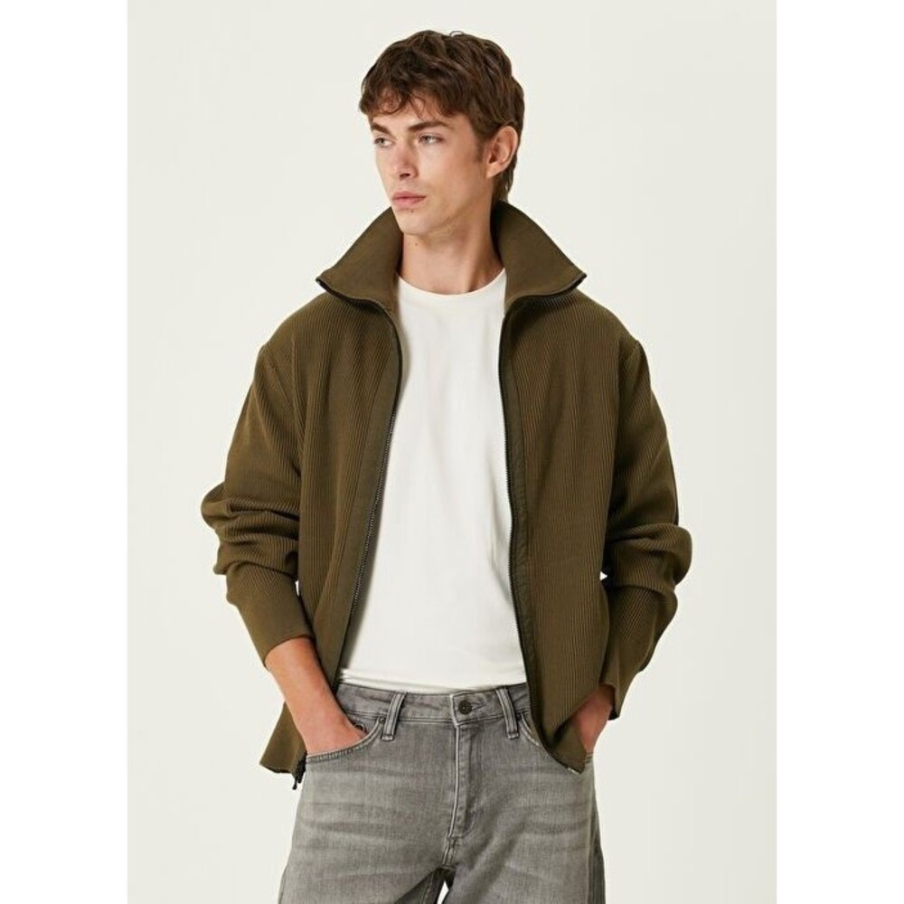 RAG & BONE Sweater Mens Large Green Zip Up Rib Knit Washed Dexter Andrew $328